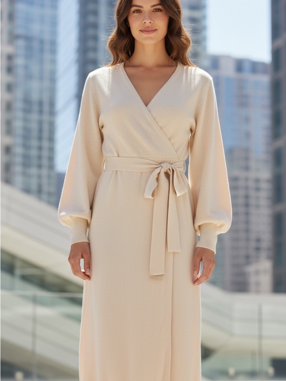 Petal & Pup Nova Wrap Knit Midi Dress in Taupe NWT Size S/M